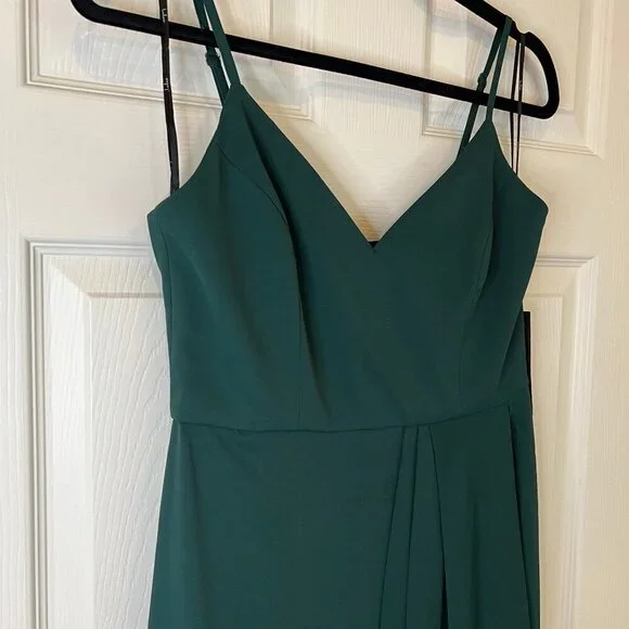 Lulus Dark Green Reinette Midi High Low Wrap Dress size Small Wedding Guest - Picture 6 of 10